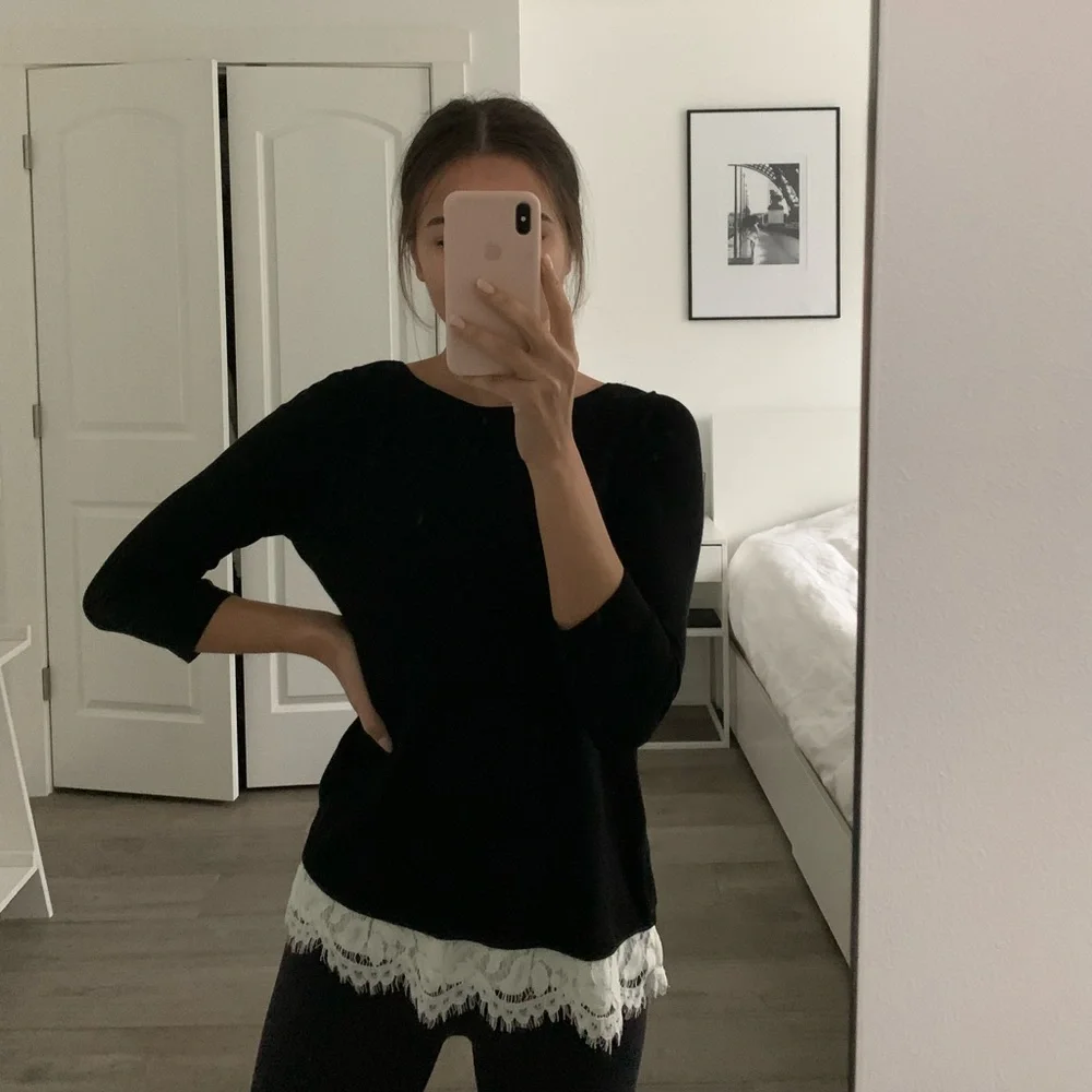 White house black market 3/4 sleeve black shirt with white detailed back - Picture 3 of 5